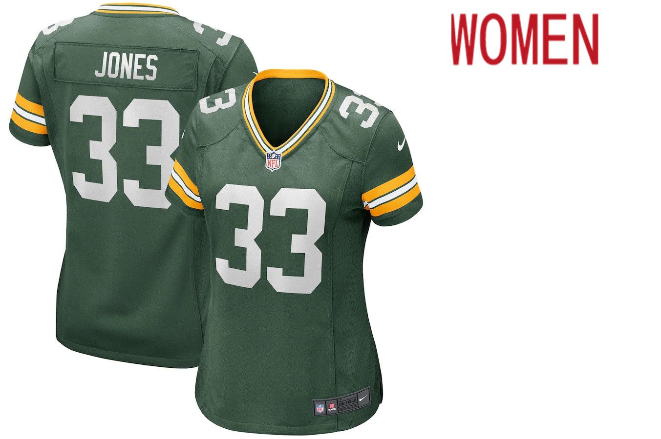 Women Green Bay Packers #33 Aaron Jones Nike Green Game NFL Jersey->atlanta falcons->NFL Jersey